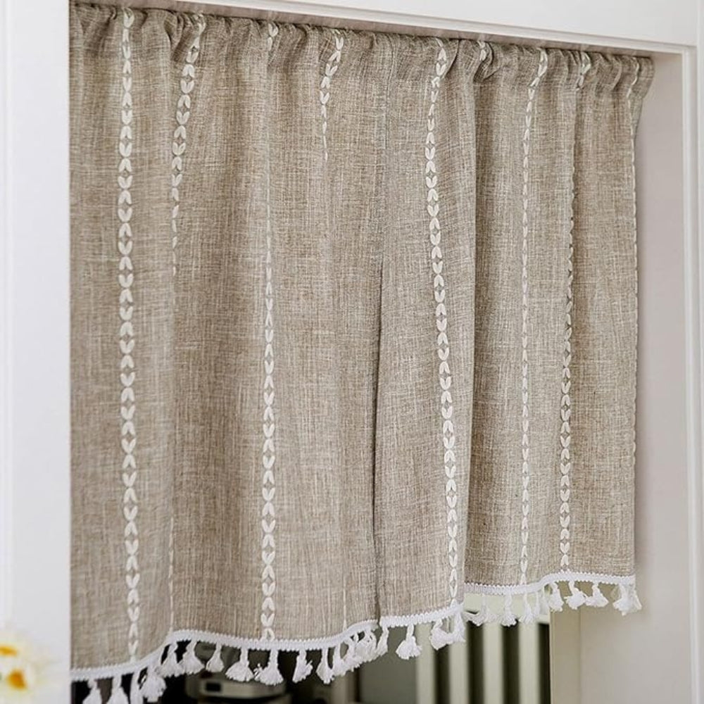 Boho Cotton Linen Kitchen Curtains