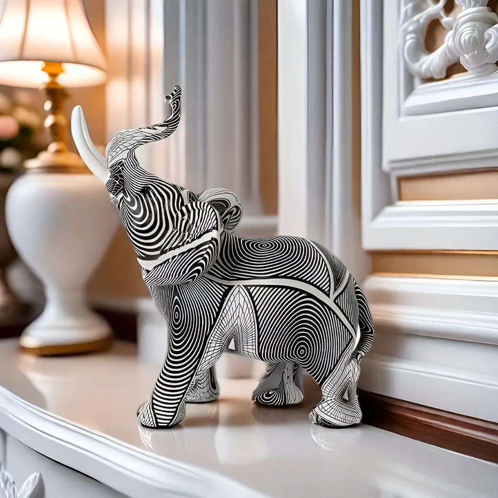 Black & White Spiral Elephant Figurine