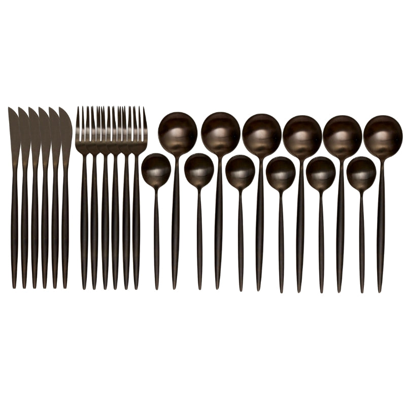 Matte Black Onyx 24-Piece Flatware Cutlery Set