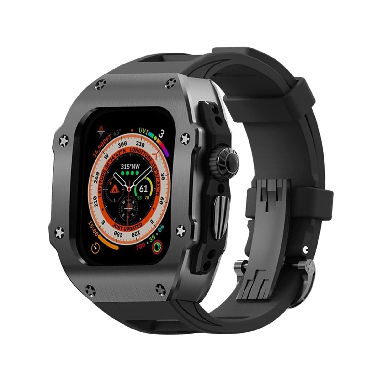 RM Vanguard Sorozat - Fluororubber Szíj Rozsdamentes acél Tok Az Apple Watch Ultra számára