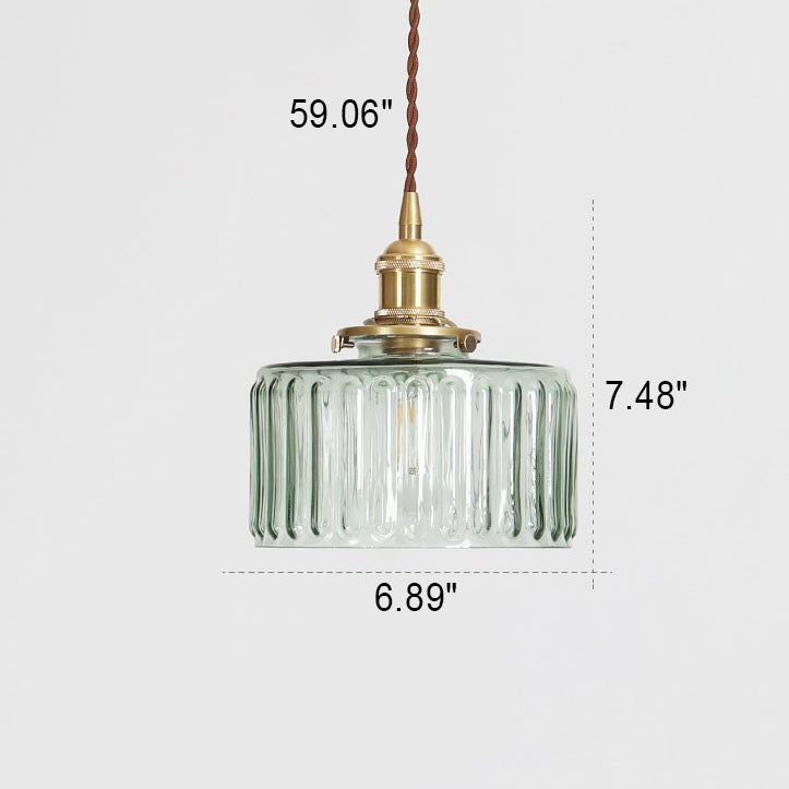 Oriental Vintage Brass Glass Round Pendant Light