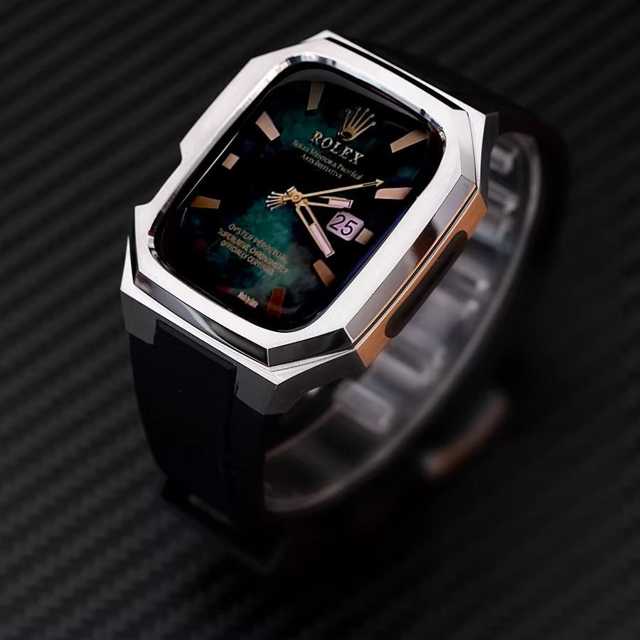 Boîtier en acier inoxydable avec bracelet en caoutchouc pour Apple Watch