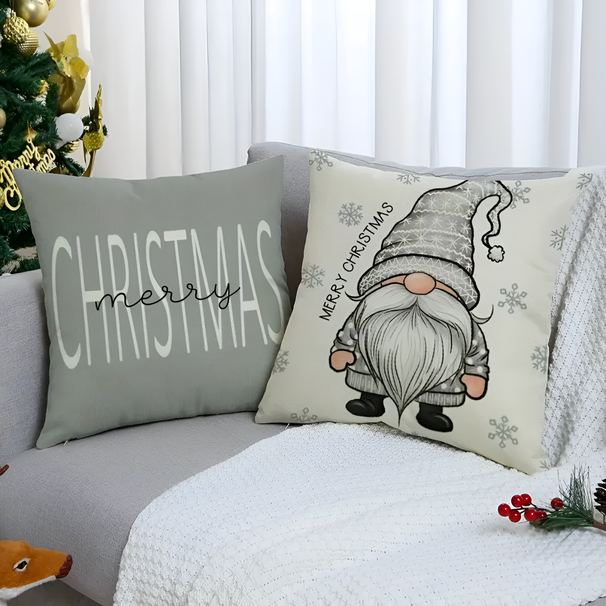 Housse de coussin Gnome de Noël | Ensemble de 4 pièces