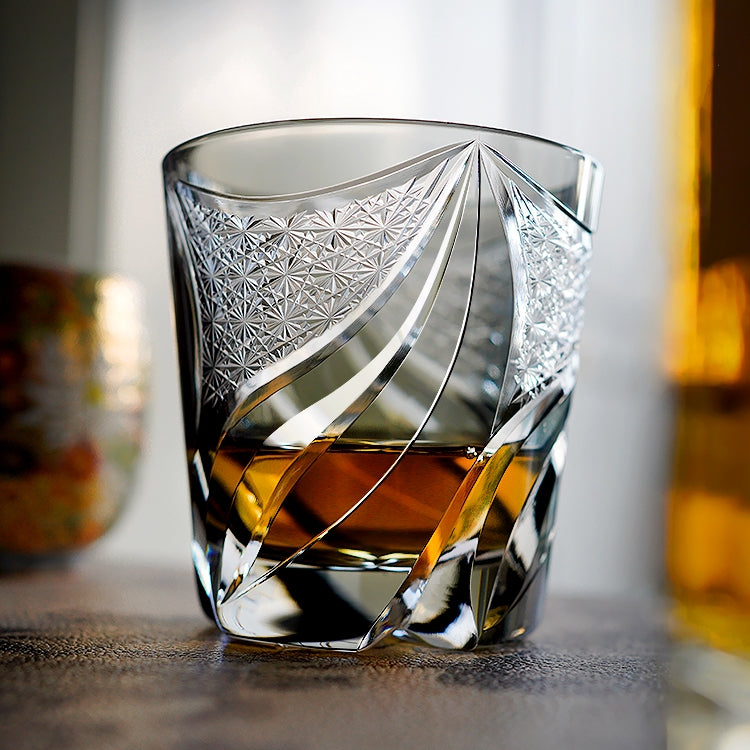 Verre à whisky à flamme Inkstone fabriqué à la main Edo Kiriko avec boîte en bois