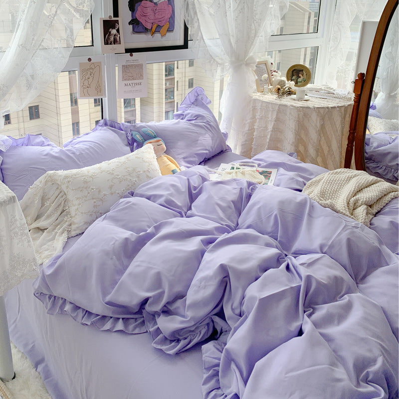 Candy Color Ruffle Trim Bedsheet Set