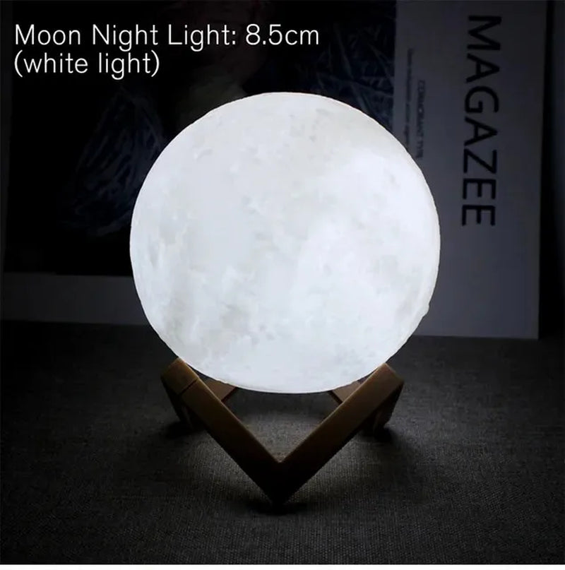 Lámpara de luna estrellada D5 de 8 cm - Luz nocturna LED con soporte, perfecta para decoración de dormitorio y regalos