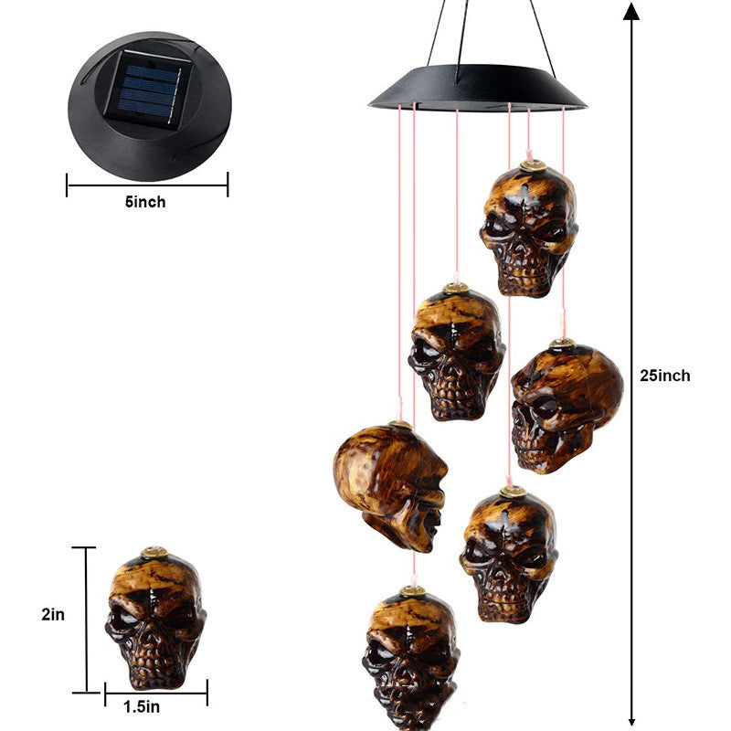 Halloween Schädel Windspiele Solarbetriebene LED-Licht Für Garten Dekoration Im Freien Elegante Windspiele Dekor Garten Ornamente