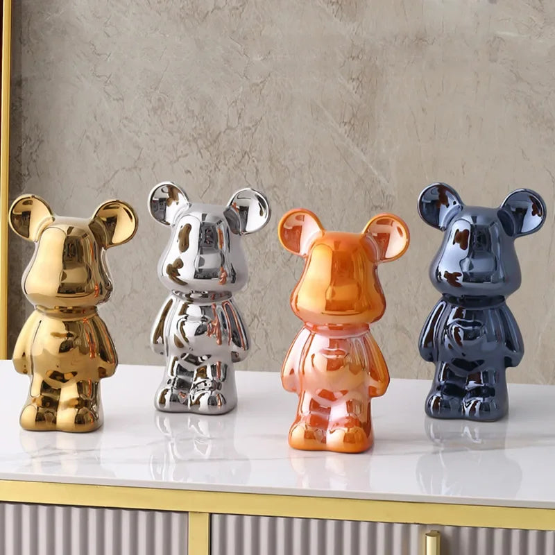 Unik Metallic Bear Penny Bank - Dekorativ myntbank for hjemmeinnredning