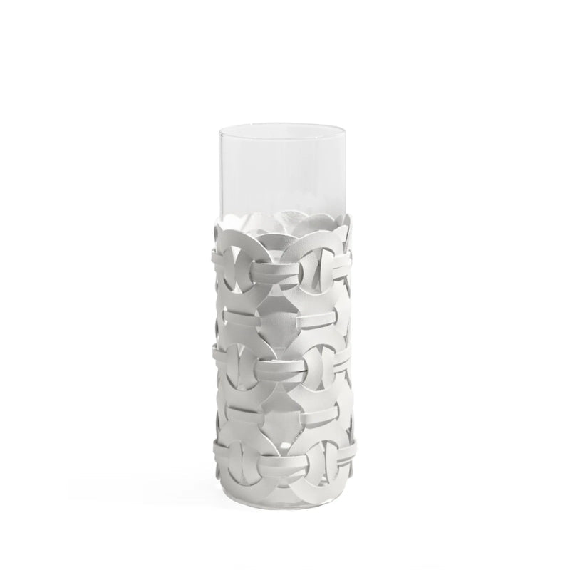 Tia White Leather Abstrakt Sylinder Glass Vase