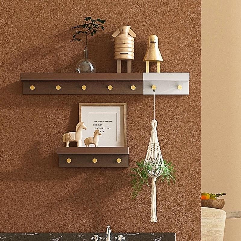 Huxley Wall Storage Shelf with Gold Hooks