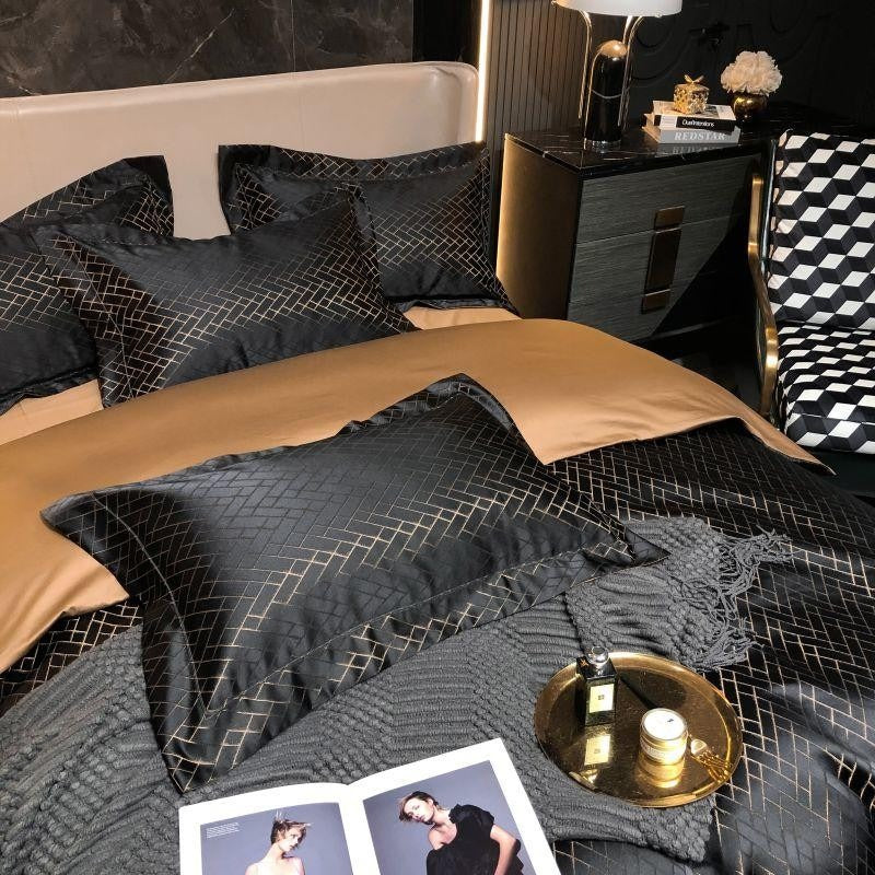 Talia Black Cotton Satin Bedding Set