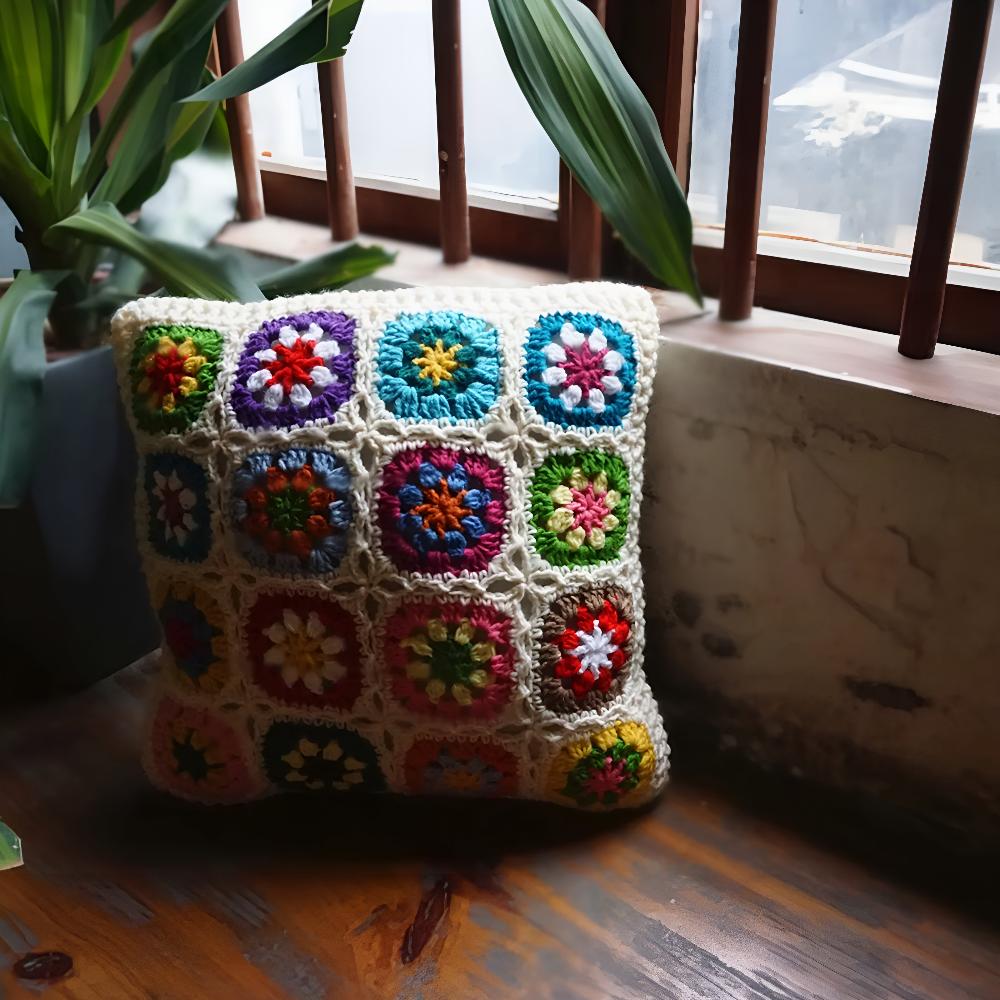 Housse de coussin en crochet floral