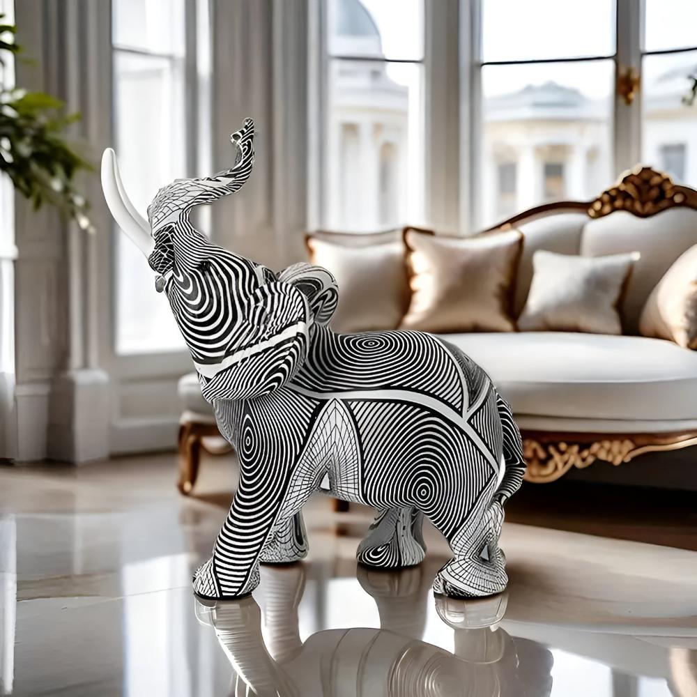 Figurine d'éléphant en spirale noir et blanc