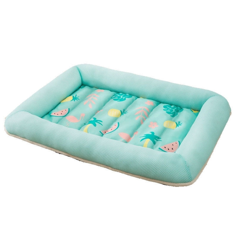 Cama refrescante para perros con diseño de verano tropical