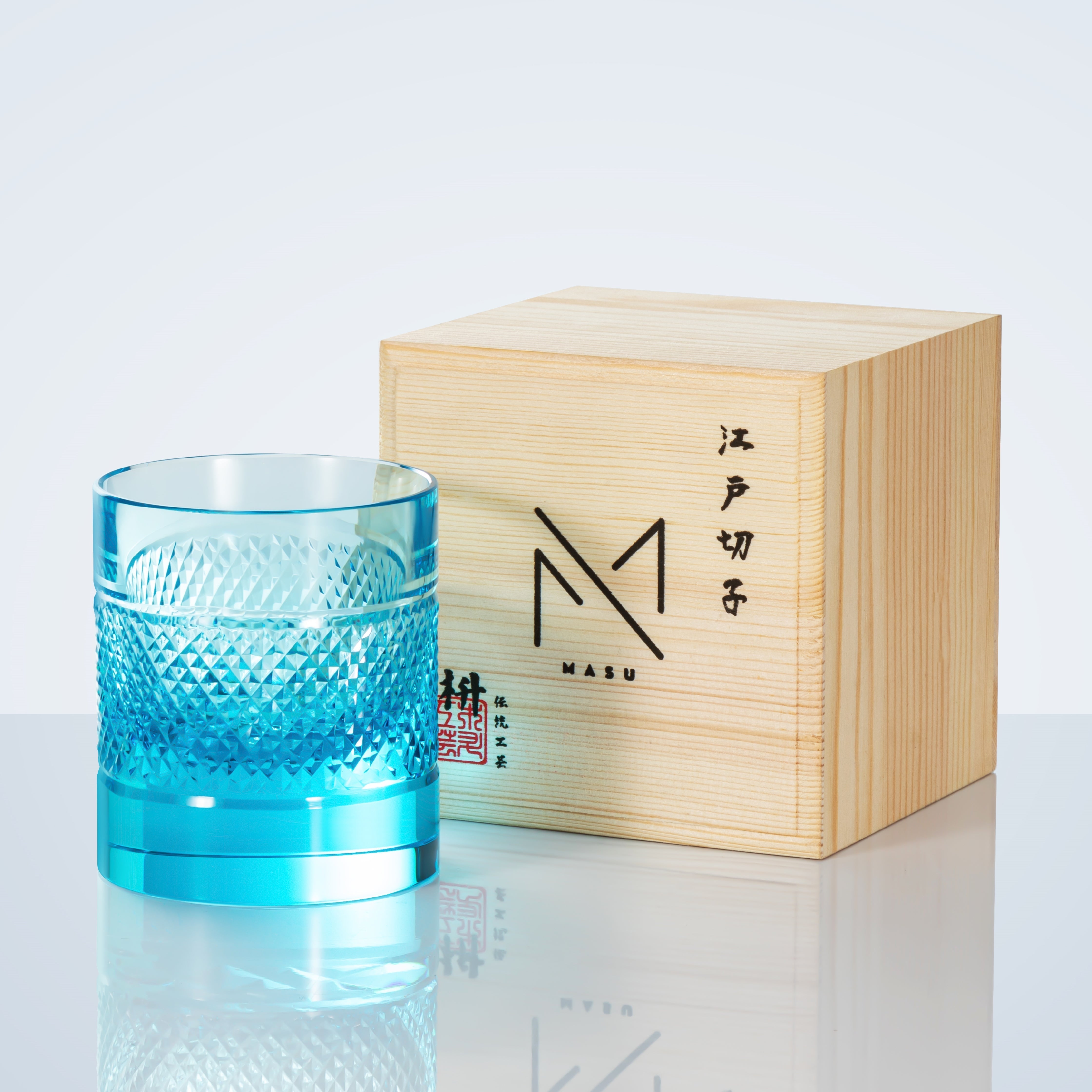 Verres à whisky multicolores Edo Kiriko Diamond avec boîte en bois