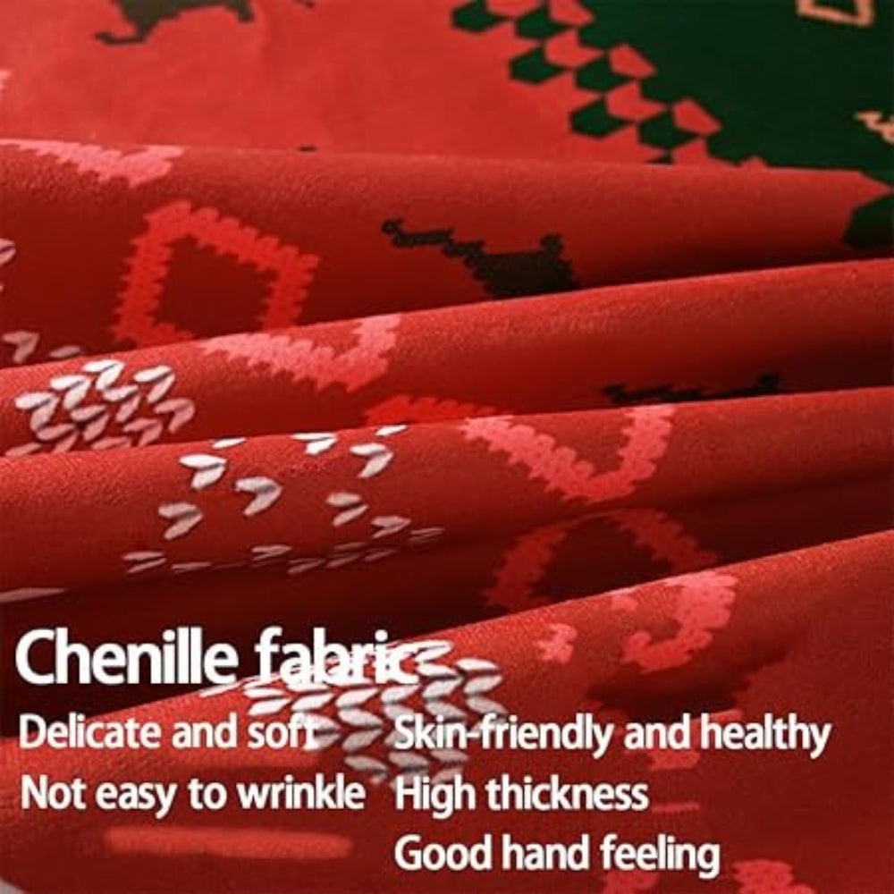 Festive Red Christmas Chenille Tablecloth