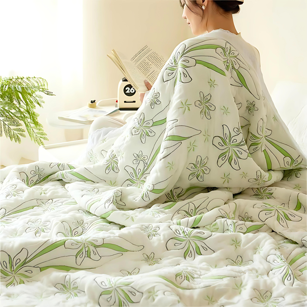 Bamboo Fibre Fresh Style Floral Blanket