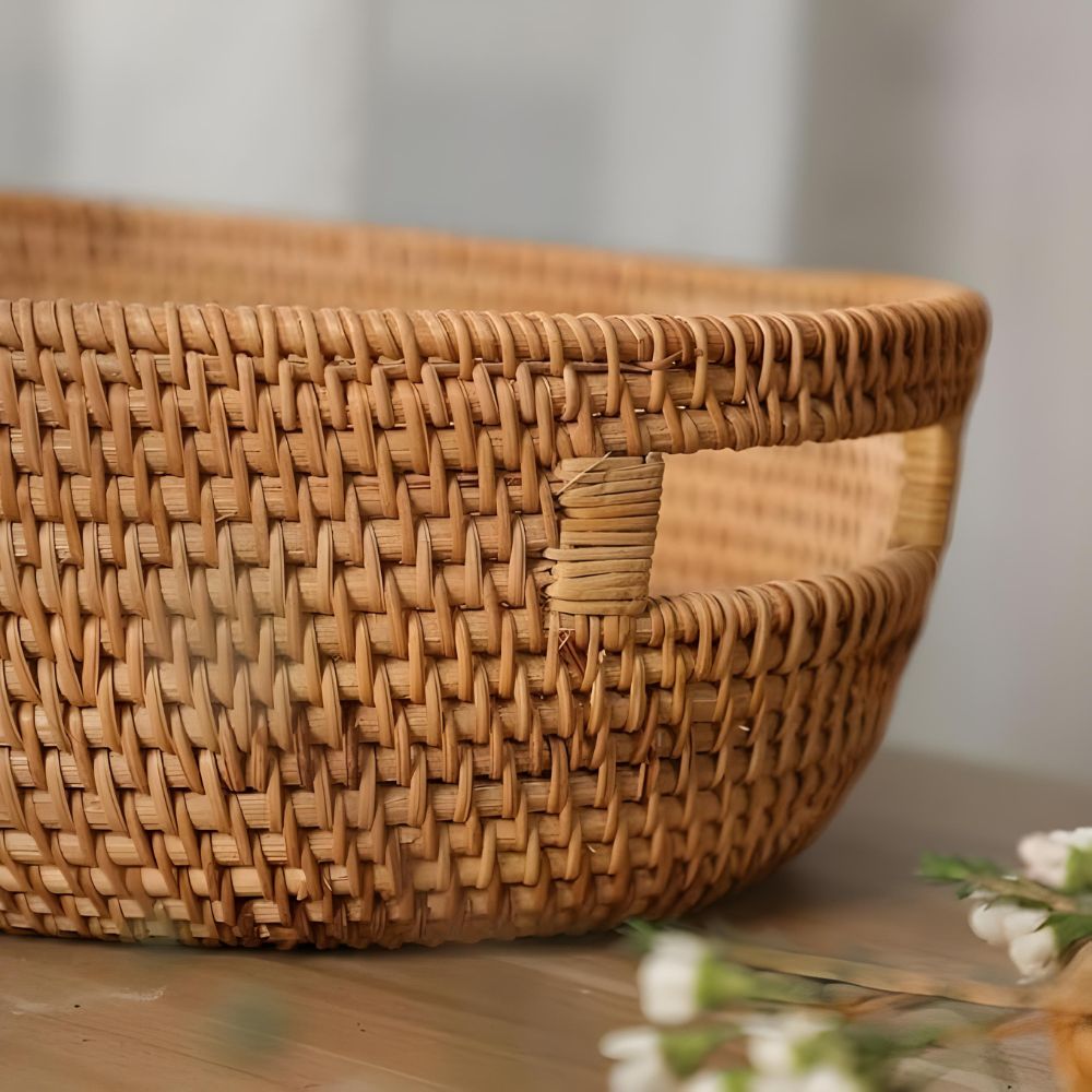 Håndlavet Vævet Rattan Oval Bakke