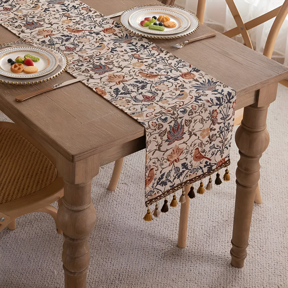 Vintage Bloemen & Vogel Jacquard Tafelkleed