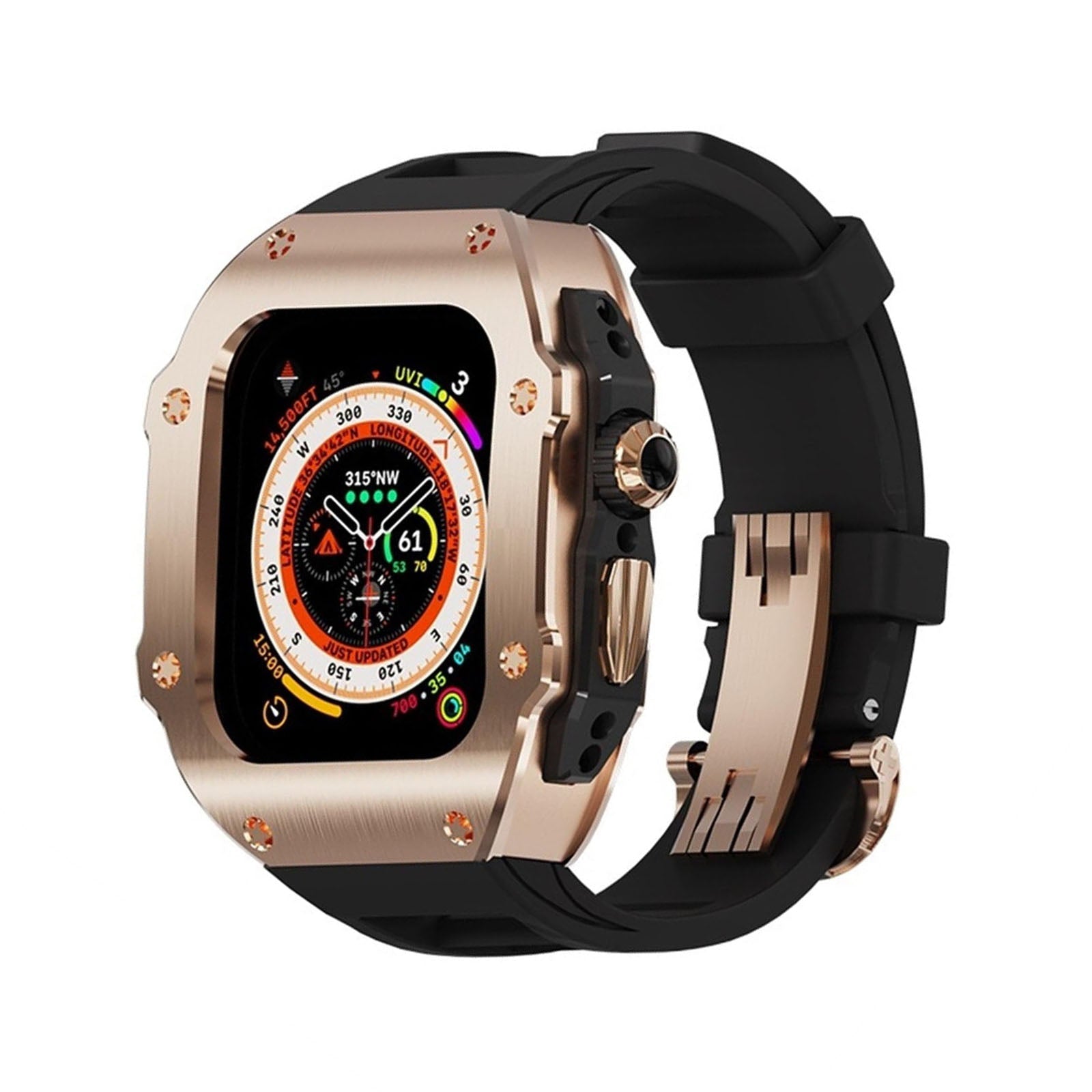 Serie RM Vanguard - Cassa in acciaio inossidabile con cinturino in fluorocaucciù per Apple Watch Ultra