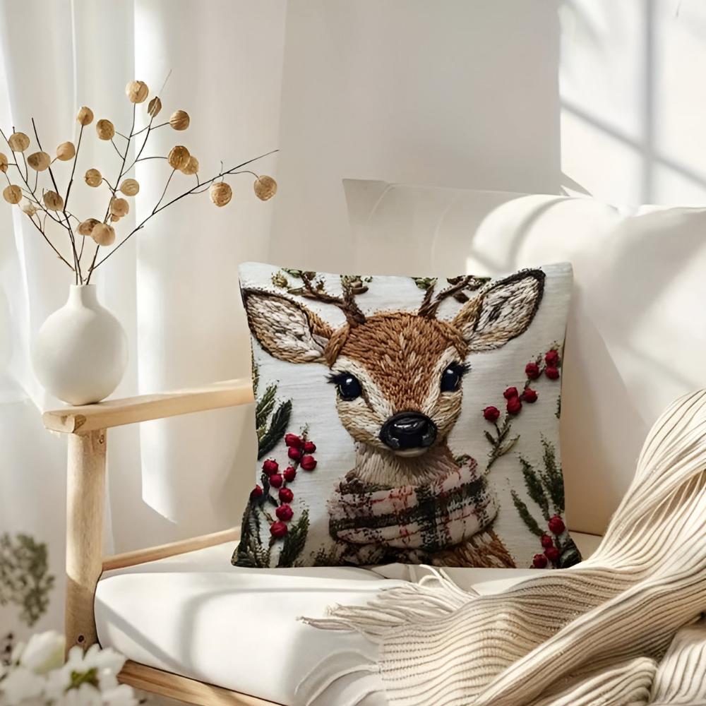 Housse de coussin Bambi de Noël charmante