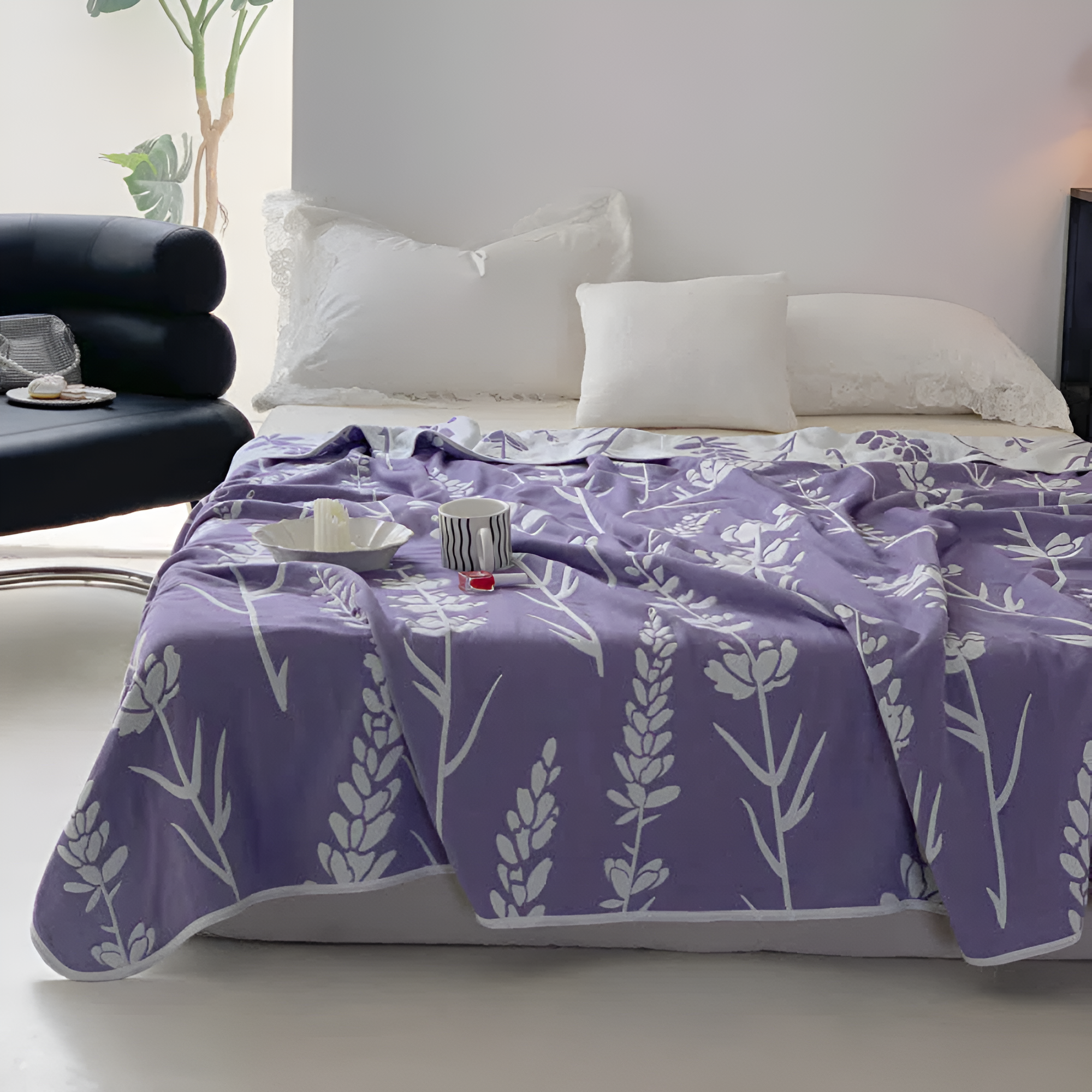 Couverture en coton floral lavande sereine