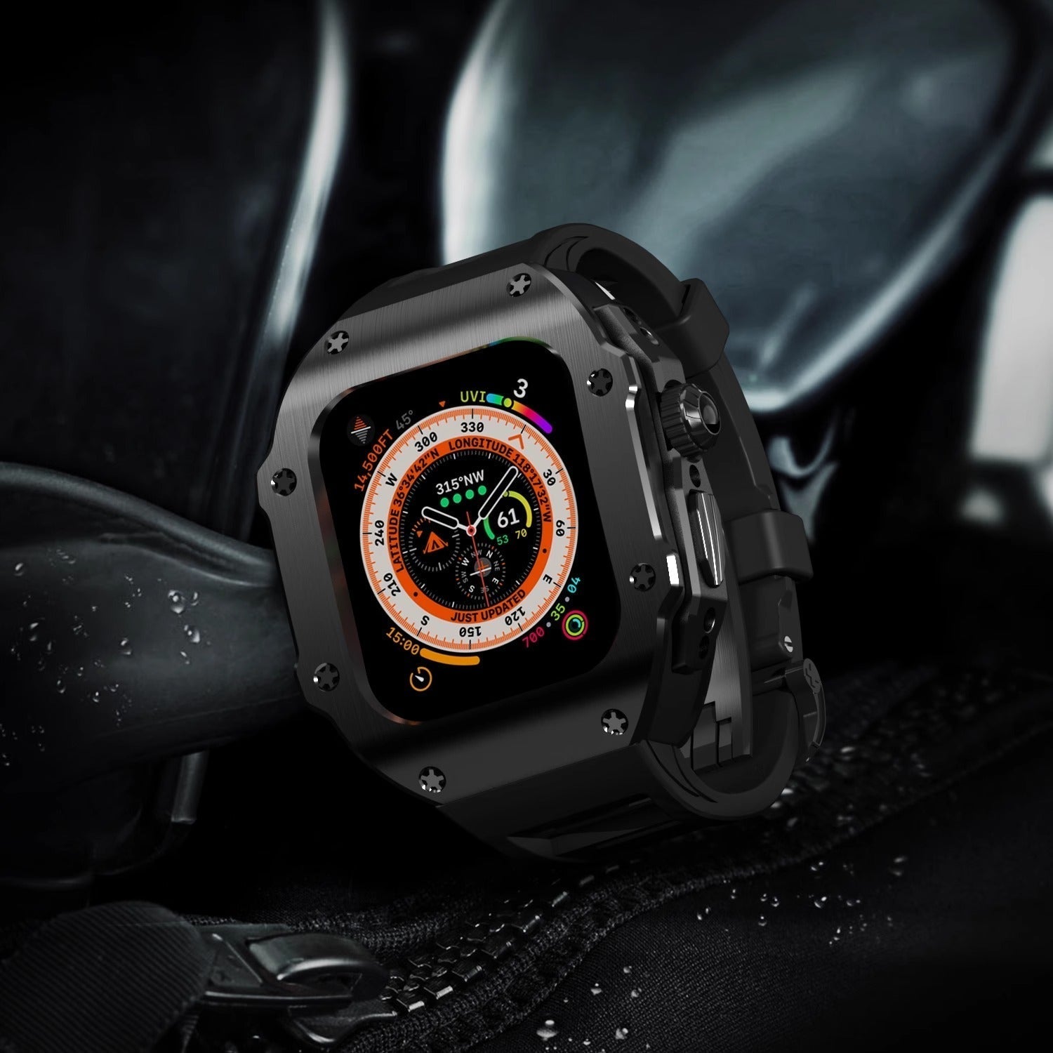 Serie RM Vanguard - Cassa in acciaio inossidabile con cinturino in fluorocaucciù per Apple Watch Ultra