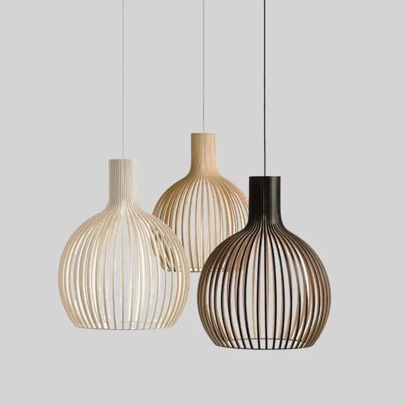 Lampadario a sospensione con gabbia in legno nordico