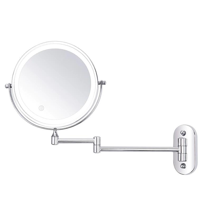 Miroir de maquillage et de salle de bain grossissant à LED rechargeable, argent chromé