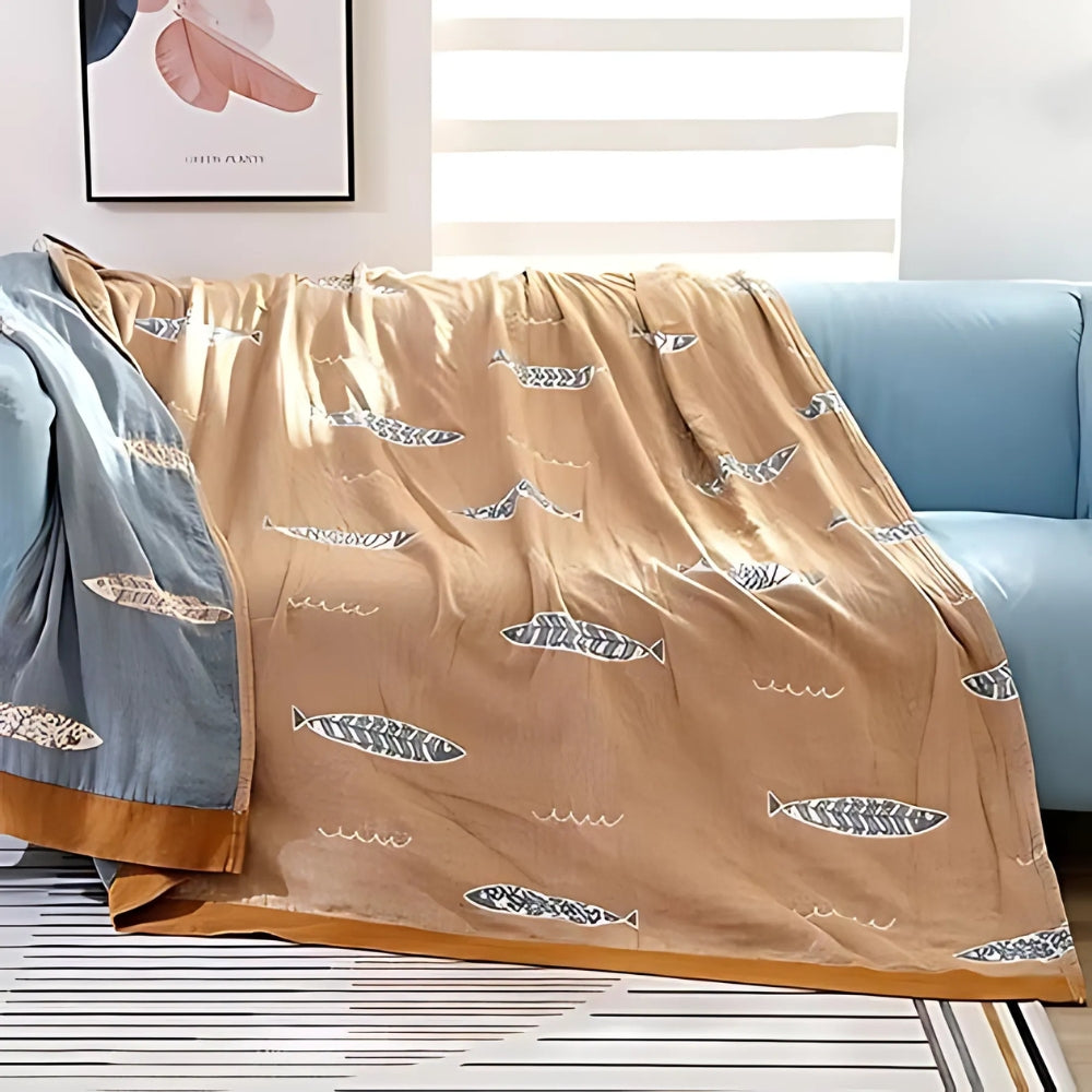 Golden Fish Cotton Gauze Reversible Blanket