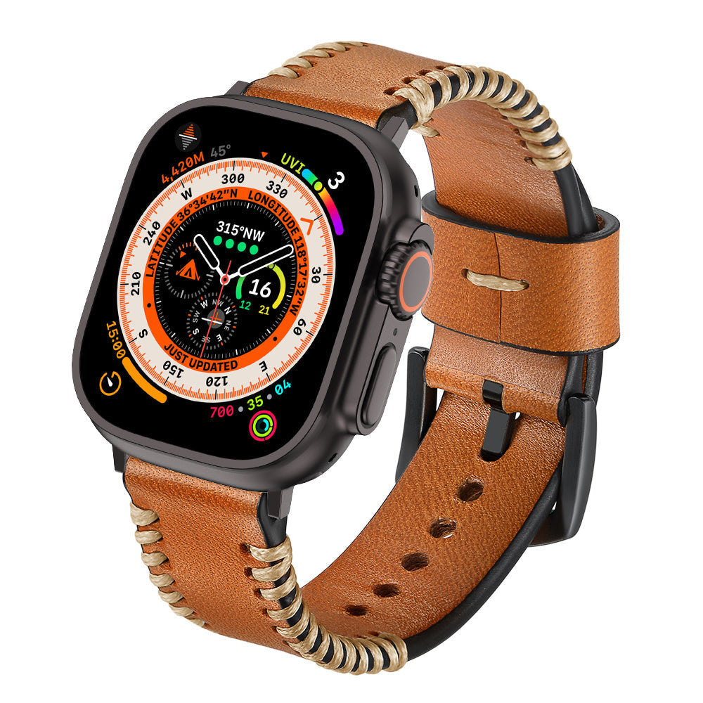 Lær Håndsydd Rem For Apple Watch