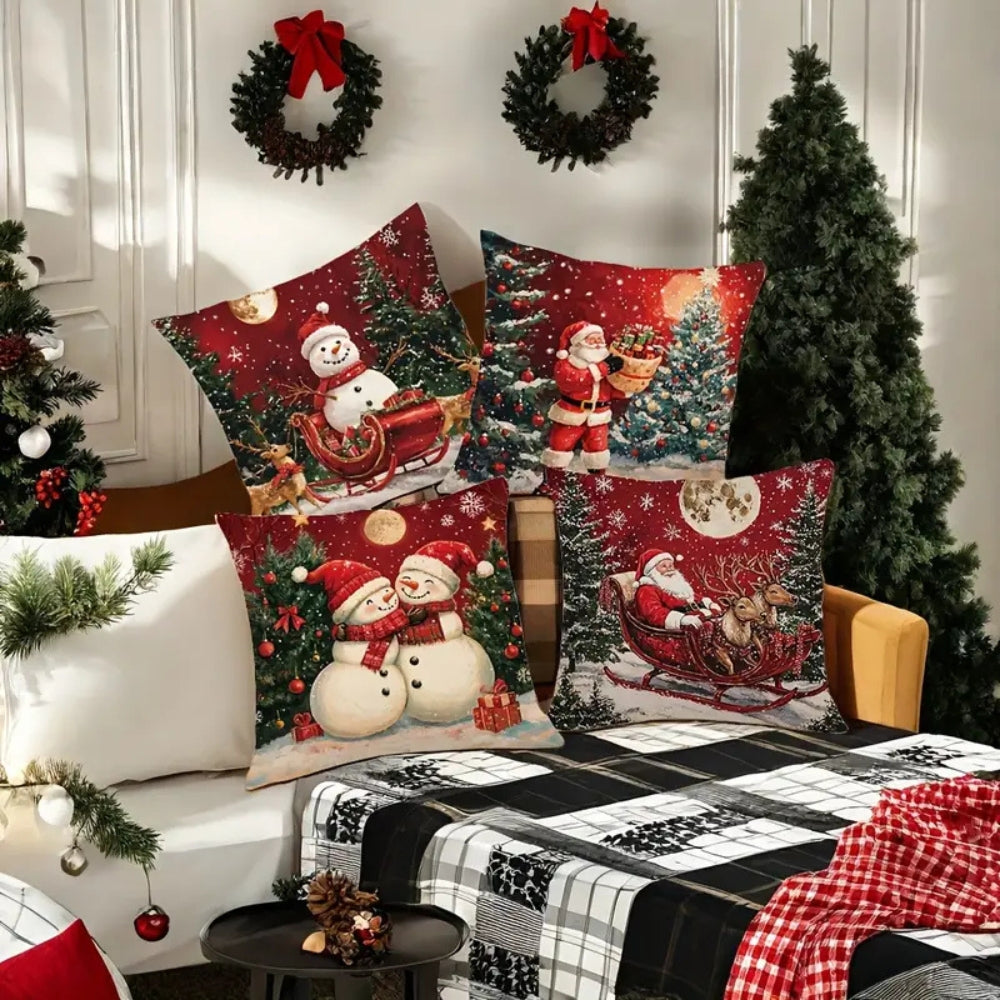 Housse de coussin de Noël traîneau du Père Noël