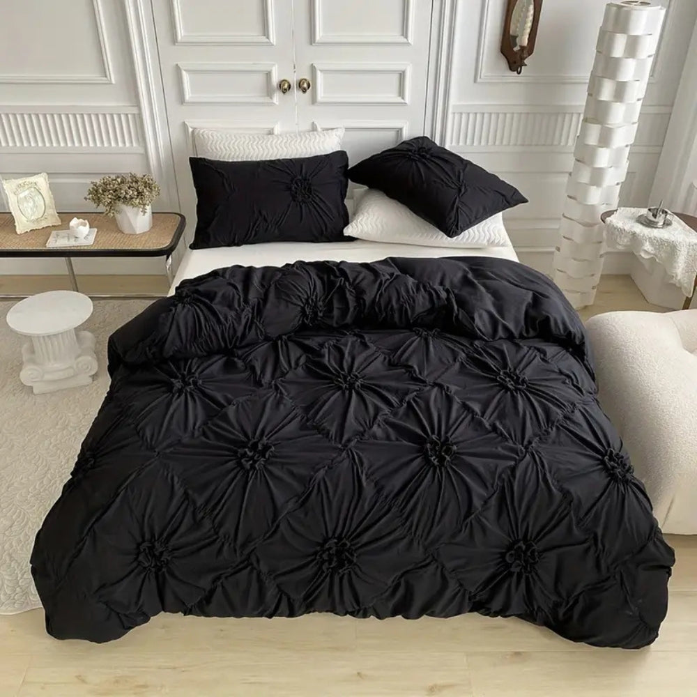 Ensemble de housse de couette Taavita Ruffle Flower - Design élégant à plis pincés pour un confort luxueux