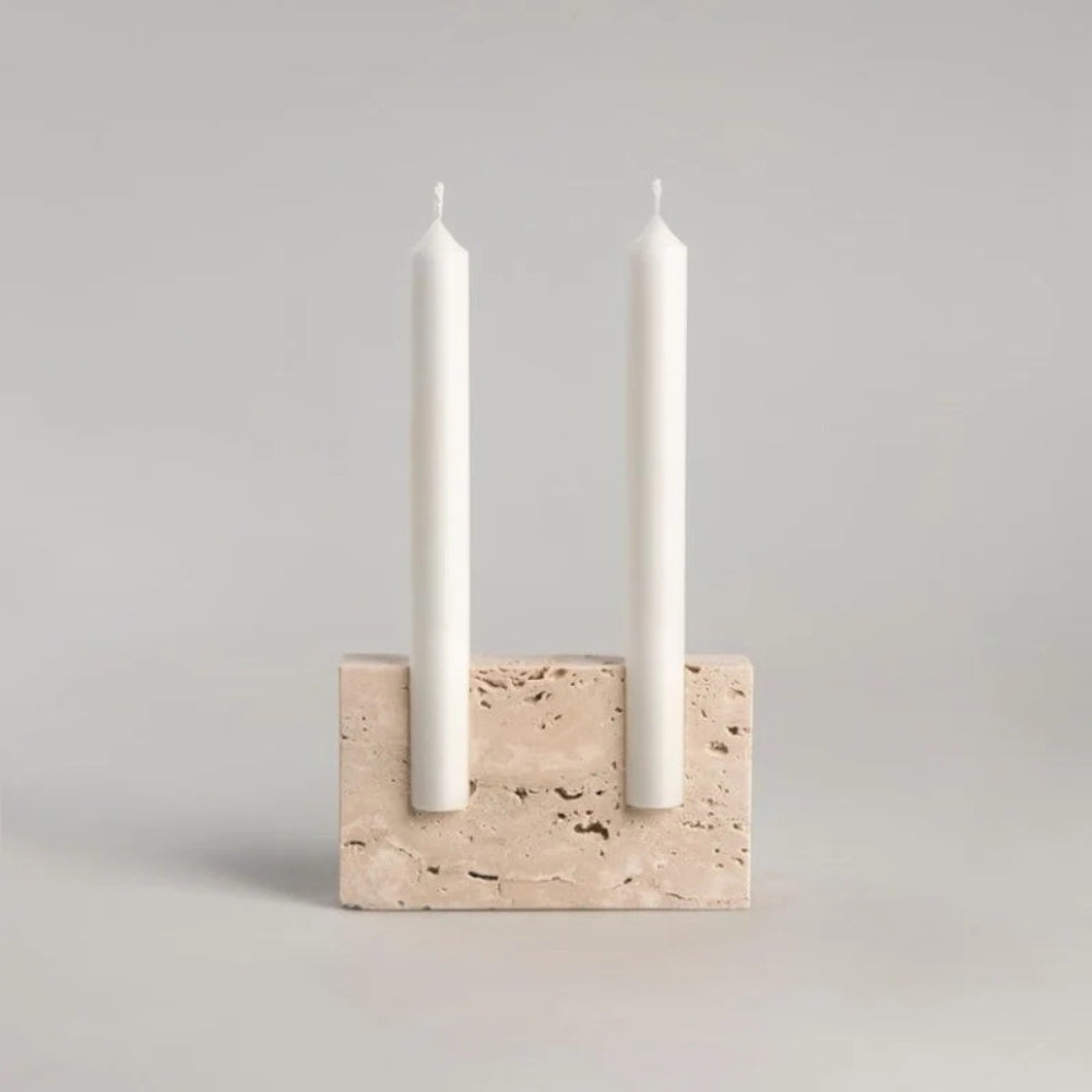 Dual Travertine Taper Candle Holder