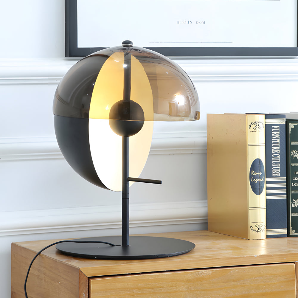 Theia - Table Lamp with Vertical Half-Sphere and Horizontal Smoked Screen