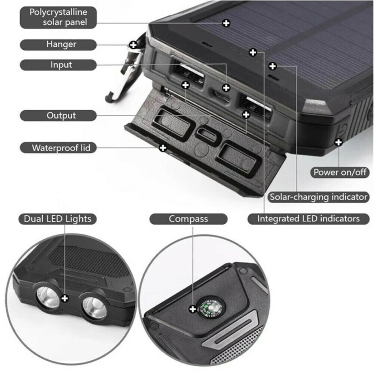 500000mAh Solar Charger Waterproof Power Bank External