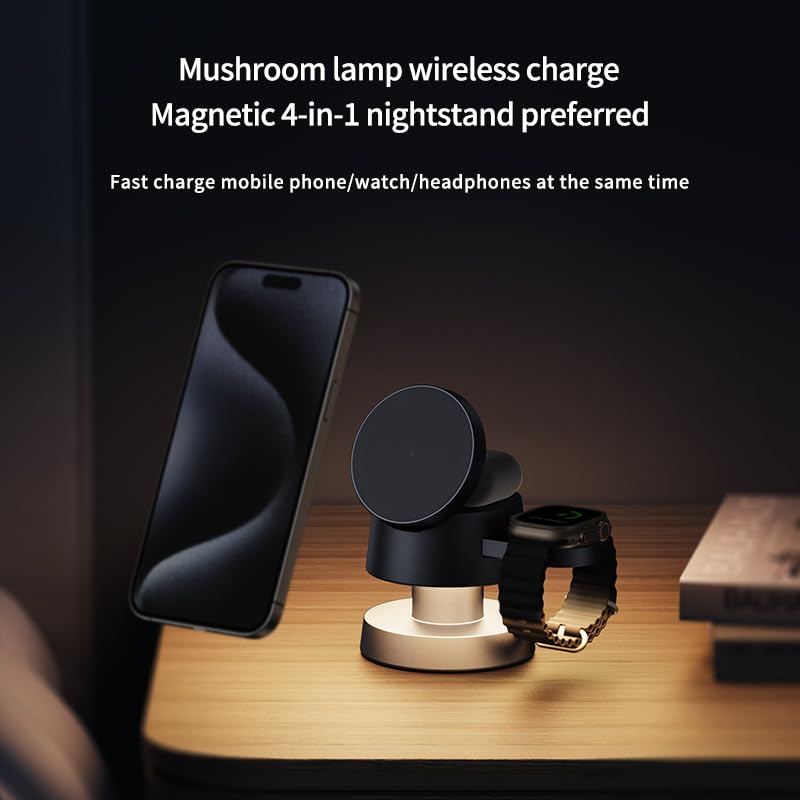 Încărcător magnetic 3 în 1 cu lumină ambientală - pentru iPhone, Watch și AirPods