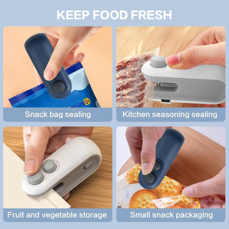 Portable Mini Bag Sealer, 1 Count USB-C Rechargeable Bag Sealer, 2 in 1 Bag Sealer, Mini Bag Resealer Machine for Plastic Bags Snack Bags