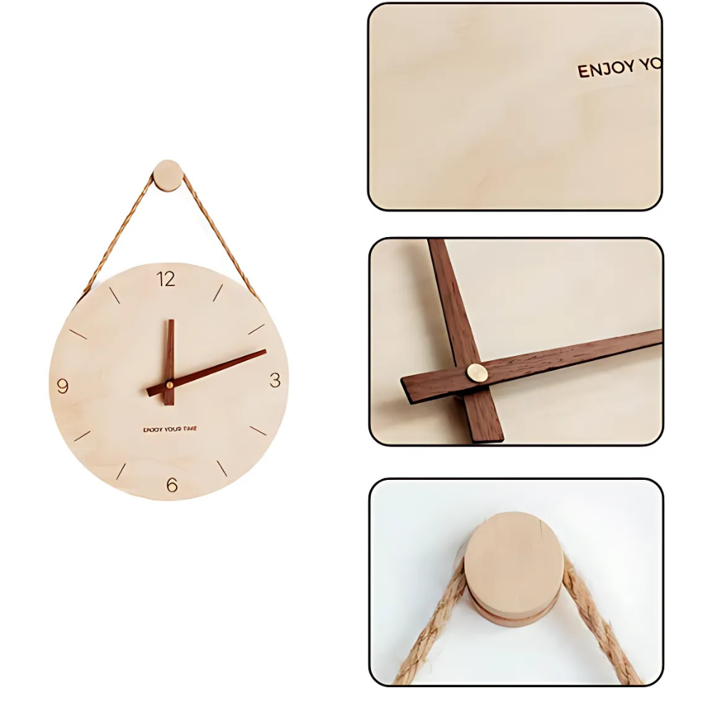 Reloj de pared de madera con cuerda minimalista