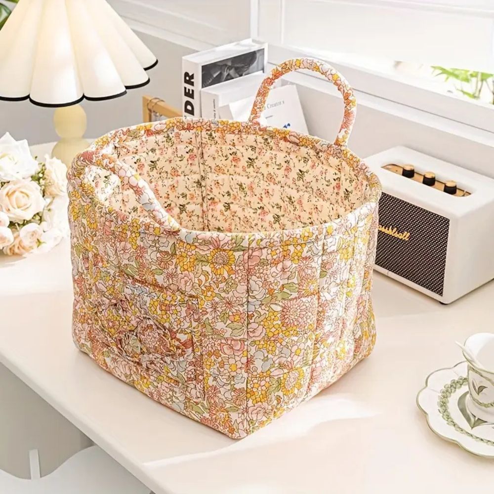 Delicate Floral Canvas Storage Basket