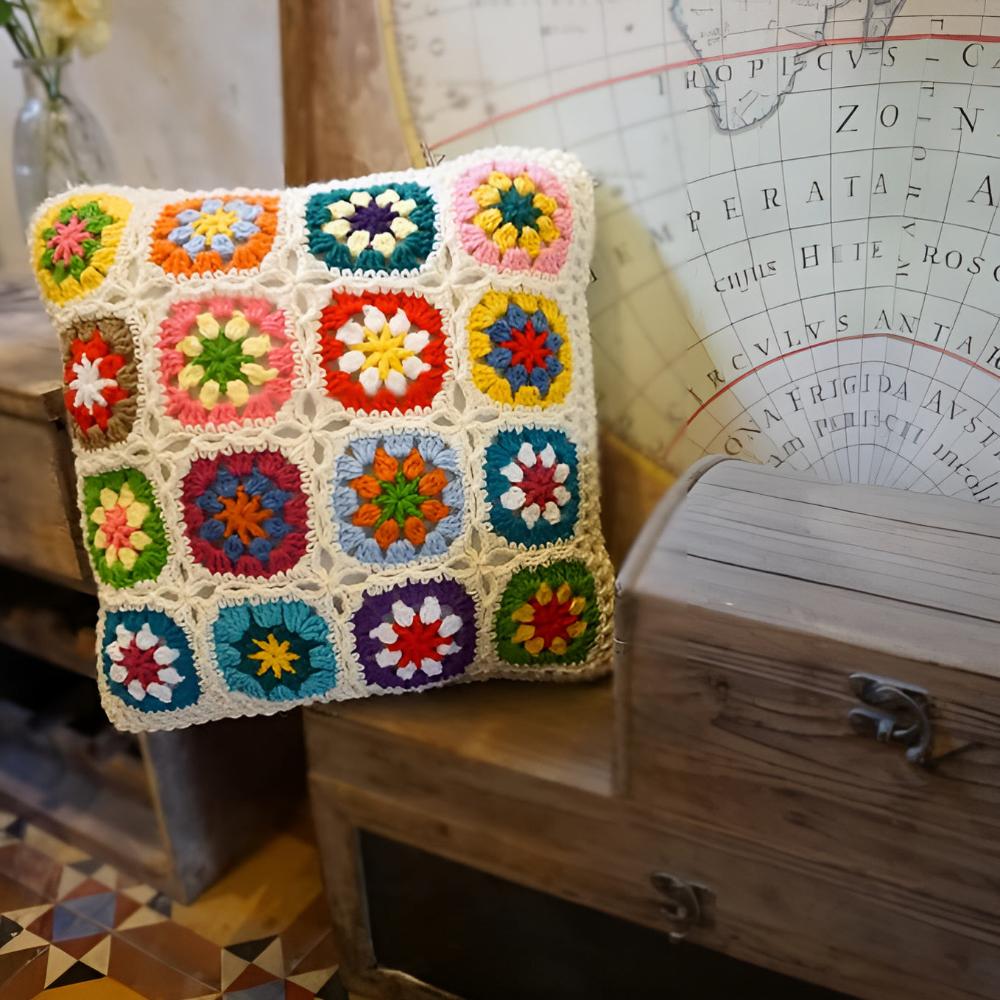 Housse de coussin en crochet floral