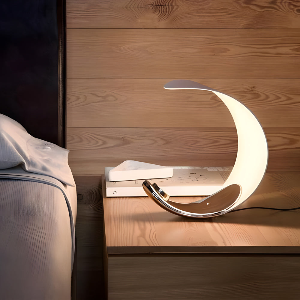 LumiMoon - Lampe de table LED en aluminium en forme de lune incurvée D76 avec variateur tactile