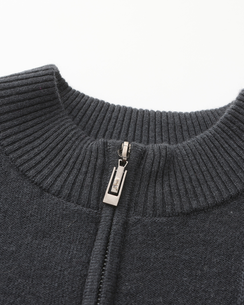 100 % Cashmere Ribbet Halv Lynlås