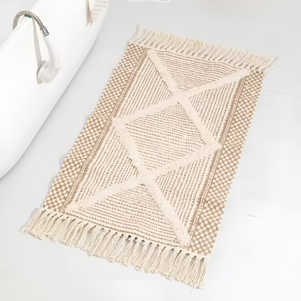 Beige Textured Fringe Tassel Tapijt