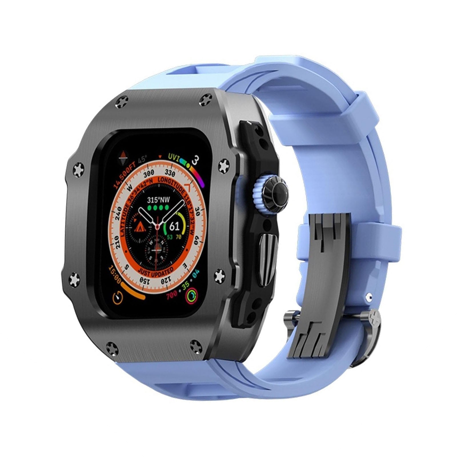 Serie RM Vanguard - Cassa in acciaio inossidabile con cinturino in fluorocaucciù per Apple Watch Ultra