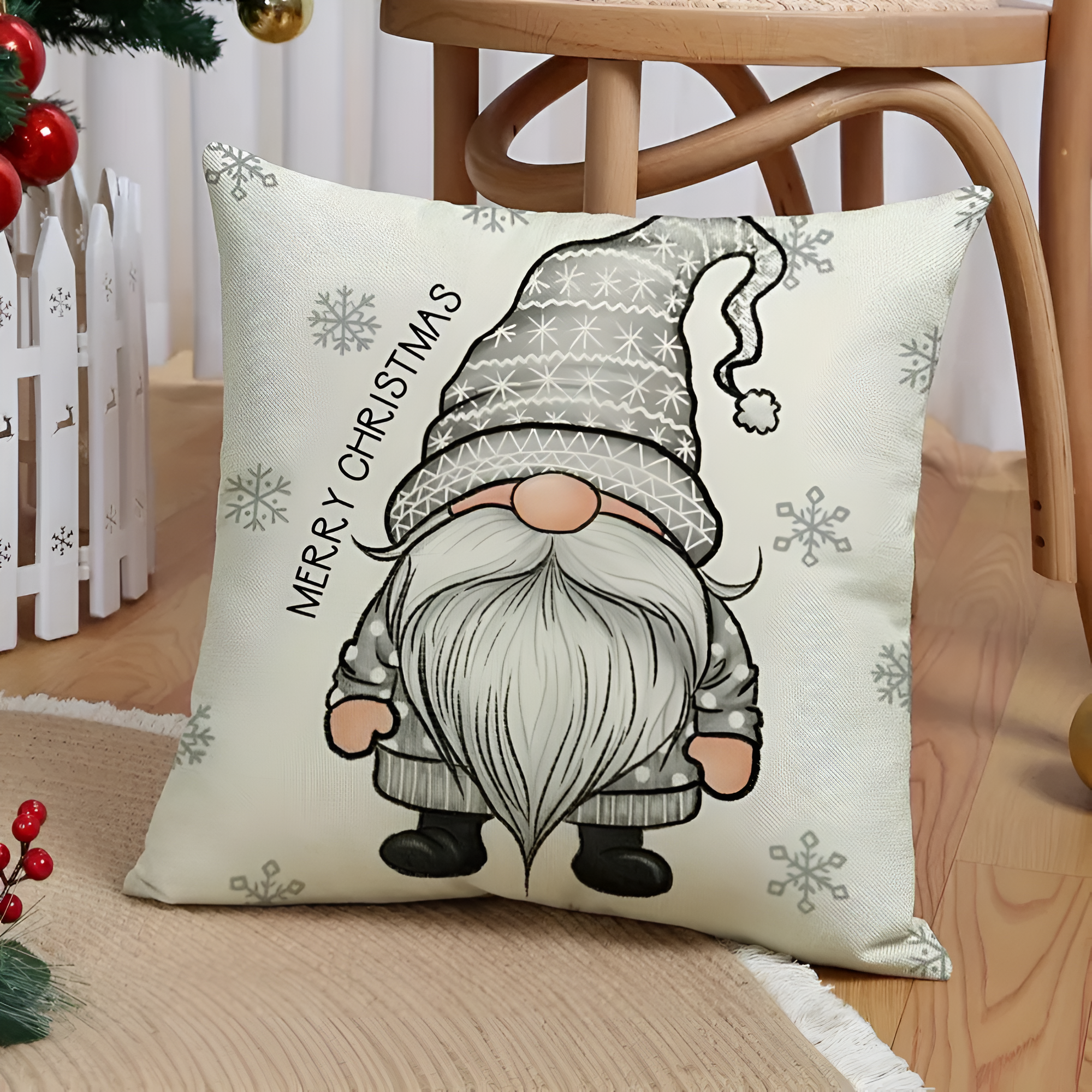 Housse de coussin Gnome de Noël | Ensemble de 4 pièces