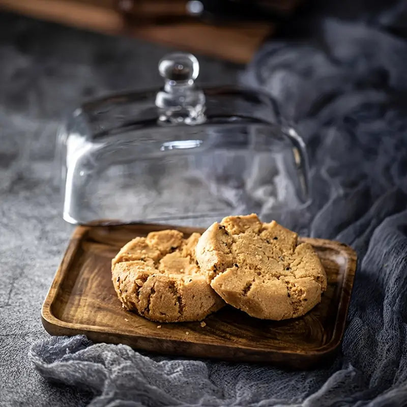 Butterdose aus Holz und Glas