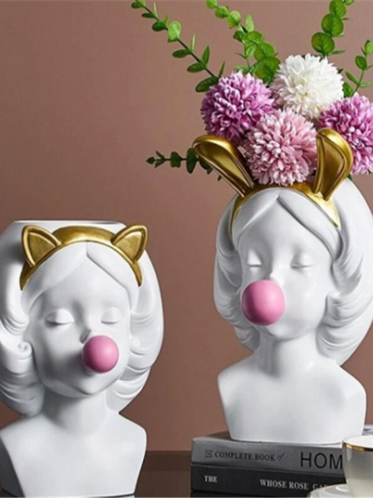 Cute Bubblegum Girl Ceramic Face Vase