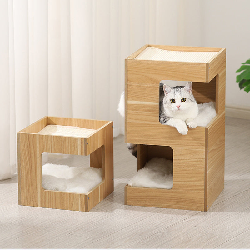 Sisal Retreat: Solid Wood Double-Layer Cat Nest