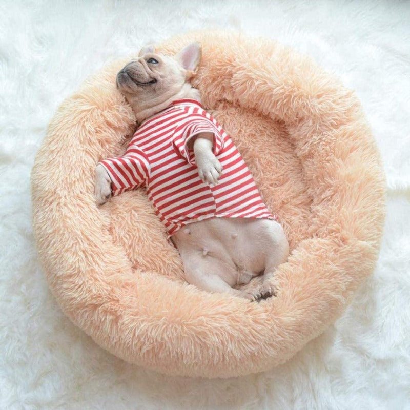 Round Plush Calming Donut Dog Bed for Small to Large Dogs